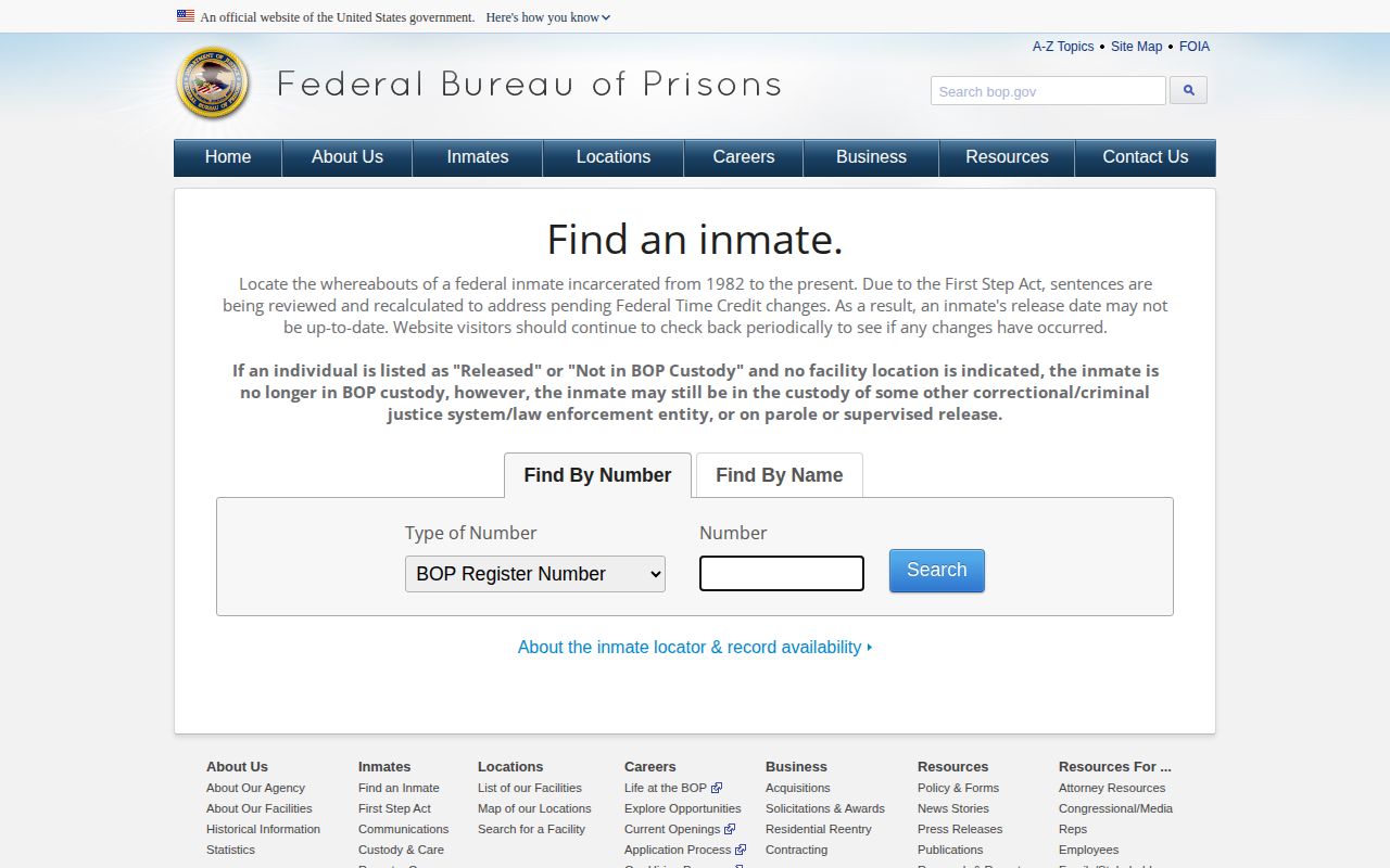 Federal Bureau of Prisons release locator for McHenry County federal cases